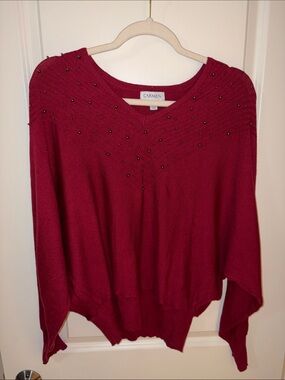 Carmen V-Neck Embellished Sweater in Deep Berry